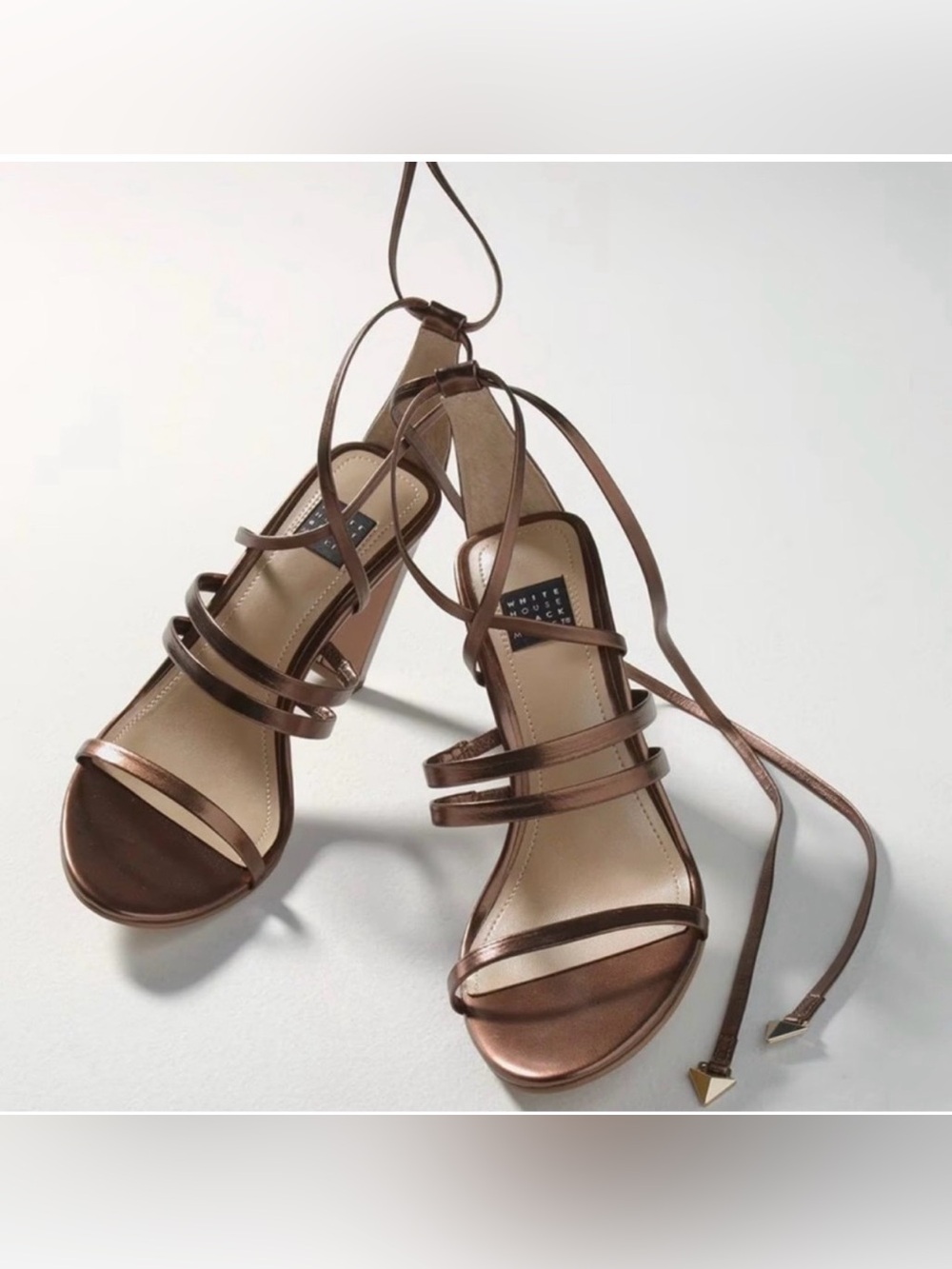 White House Black Market Laila Metallic Bronze Strappy Leather Heels